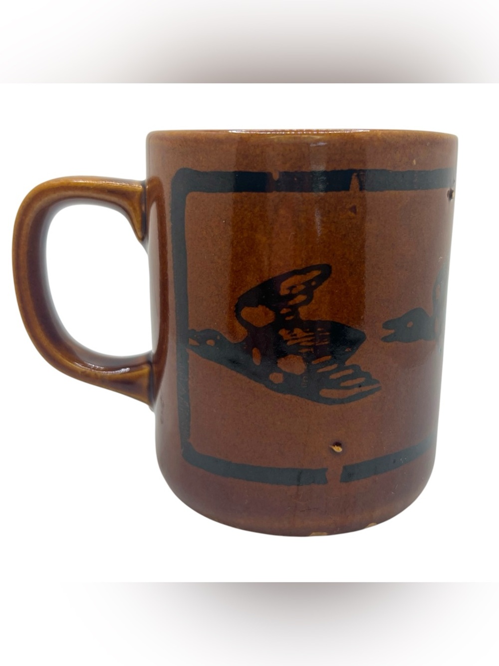 Vintage Duck Stoneware Japan Coffee Mug Cup Ducks Flying Hunting Outdoors Nature